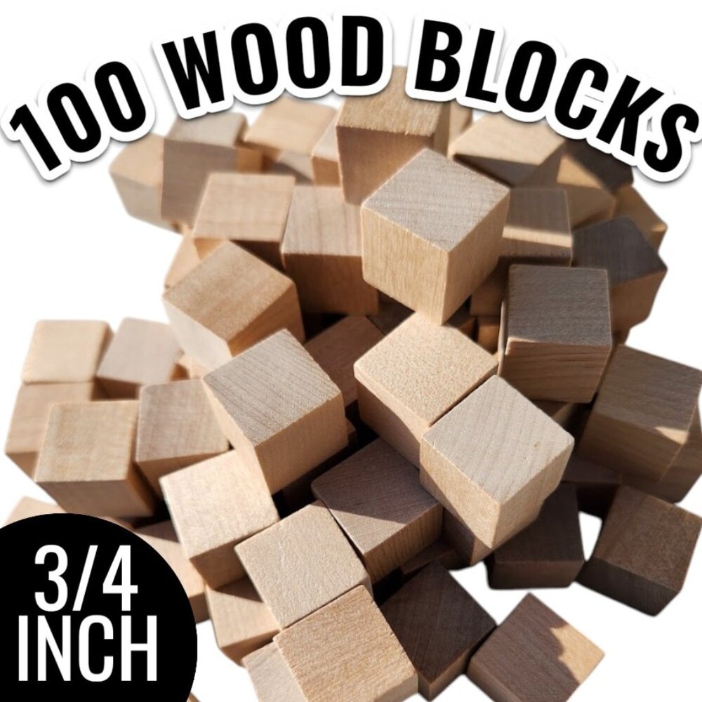 100 DIY Craft Supplies Wooden Cubes 3/4-inch Blank Wooden Blocks Unfinished Wood